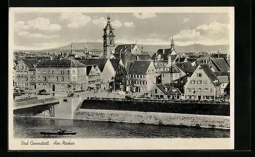 AK Bad Cannstatt, Blick über den Neckar auf die Stadt
