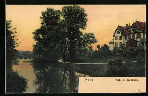 AK Hanau, Villa am Ufer der Kinzig