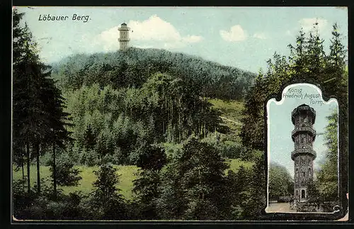 AK Löbau i. Sa., der König Friedrich August Turm auf dem Löbauer Berg