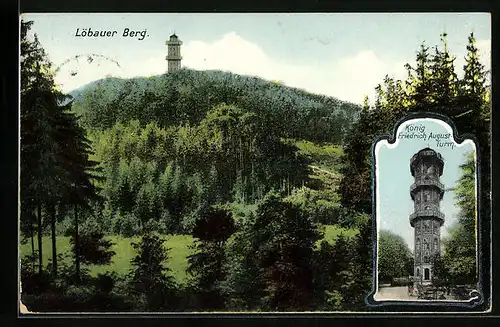 AK Löbau i. Sa., der Löbauer Berg, der König Friedrich August Turm