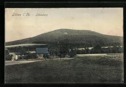 AK Löbau i. Sa., Panoramablick mit dem Löbauberg