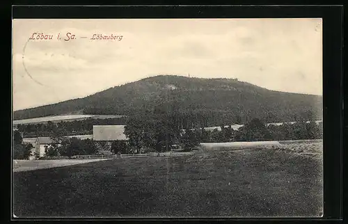 AK Löbau i. Sa., Blick von den Wiesen auf den Löbauberg
