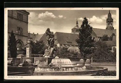 AK Minden i. W., der neue Brunnen am Regierungsgebäude