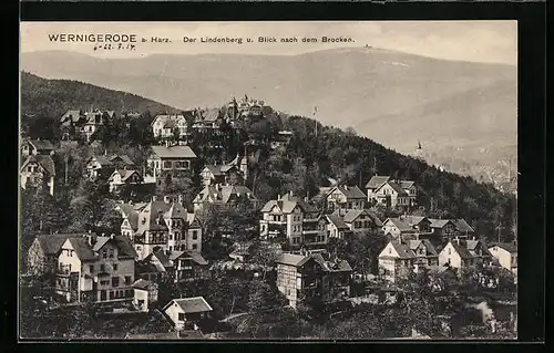 AK Wernigerode a. Harz, der Lindenberg und Blick nach dem Brocken