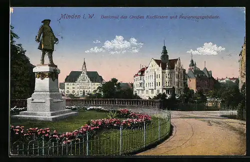 AK Minden i. W., Denkmal des Grossen Kurfürsten und das Regierungsgebäude