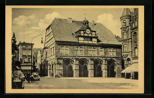 AK Minden i. W., auf der Strasse vor dem Rathaus
