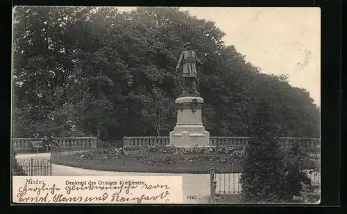 AK Minden i. Westf., Anlagen am Denkmal des Grossen Kurfürsten
