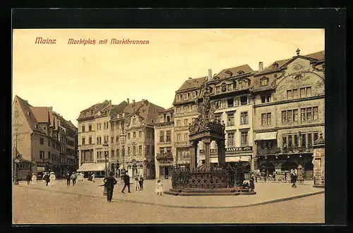 AK Mainz, der Marktbrunnen auf dem Marktplatz