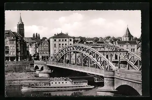 AK Minden i. W., an der Weserbrücke mit Stadtblick