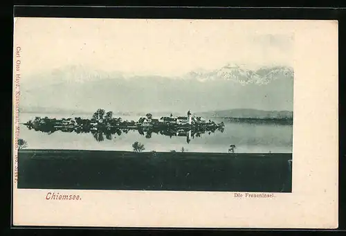 AK Frauenchiemsee, Blick über den Chiemsee auf die Fraueninsel
