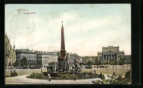 AK Leipzig, Brunnen auf dem Augustusplatz