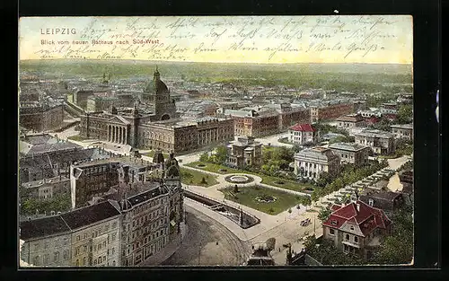 AK Leipzig, Blick vom neuen Rathaus nach Süd - West