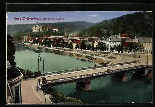 AK Gera - Untermhaus, Partie an der Elisenbrücke, Blick zur Stadt