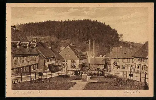 AK Lautenthal i. Harz, Brunnen auf dem Marktplatz