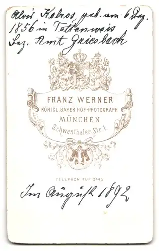 Fotografie Franz Werner, München, Schwanthaler Str. 1, Portrait charmanter junger Mann mit Schnurrbart
