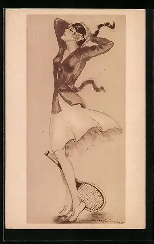 Künstler-AK Max Brüning: Frau mit Tennisschläger