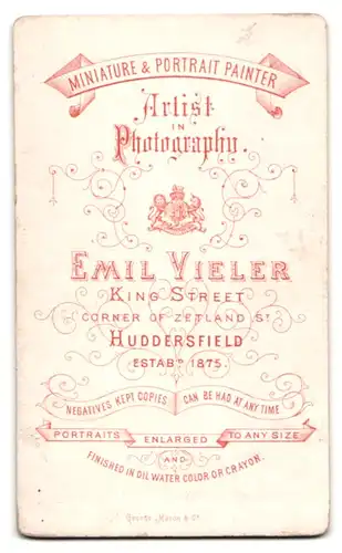 Fotografie Emil Vieler, Huddersfield, King Street, Portrait stattlicher junger Mann mit Vollbart