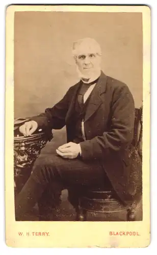 Fotografie W. H. Terry, Blackpool, South Pier, Portrait stattlicher Herr mit grauem Haar und Bart im Anzug