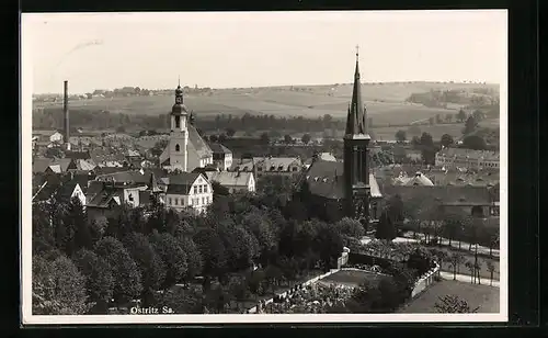 AK Ostritz i. Sa., Teilansicht aus der Vogelschau