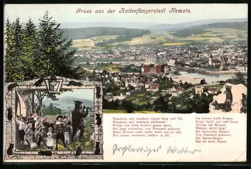 AK Hameln, Teilansicht, Rattenfänger von Hameln