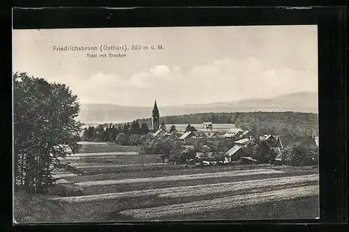 AK Friedrichsbrunn /Ostharz, Totalansicht mit Brocken