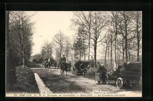 AK Bagnoles-de-L`Orne, Chasse à Courre en Andaines, Le 1000e Cerf de M. le Marquis de Cornulier 1907