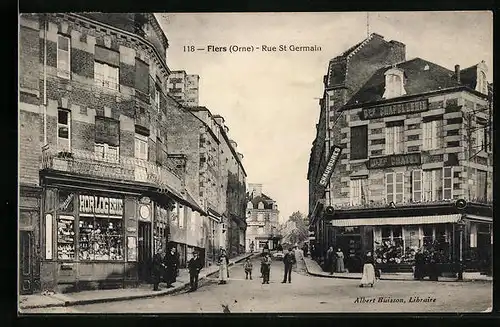 AK Flers, Rue St Germain, Strassenpartie