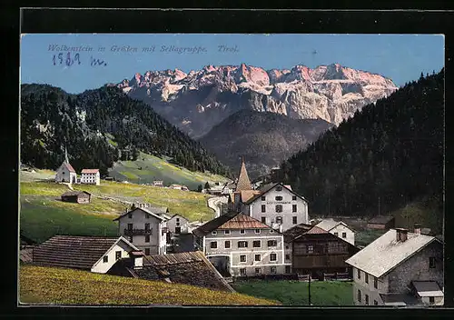 AK Wolkenstein in Gröden, Gesamtansicht mit Sellagruppe