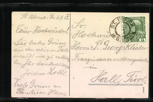 AK St. Ulrich in Gröden, Teilansicht mit Kirche