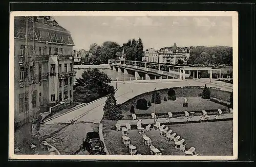 AK Piestany, Brückenkolonnade mit Thermia-Garten