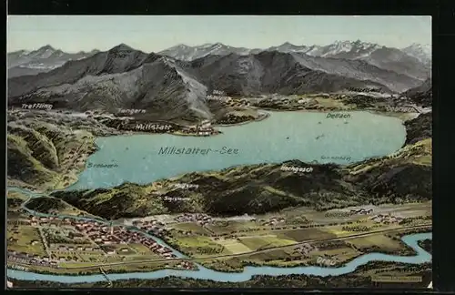 AK Millstatt, Millstatter-See mit Spittal, Drau und Tangern
