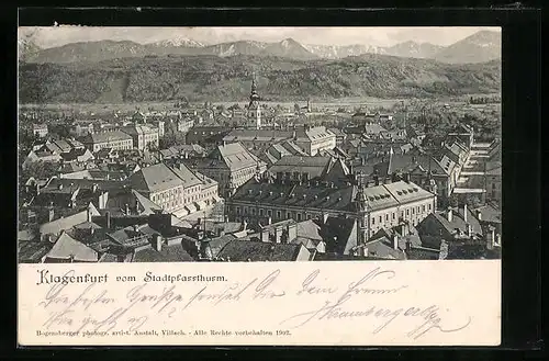 AK Klagenfurt, Teilansicht vom Stadtpfarrturm