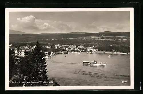 AK Velden am Wörthersee, Die Bucht mit Dampfer