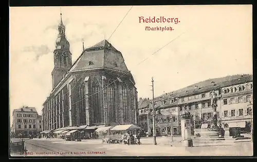 AK Heidelberg, Wochenmarkt auf dem Marktplatz