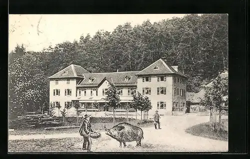 AK Ernstthal i. bad. Odenwald, Pension Zum Prinzen Ernst und zwei Männer mit Wildschwein