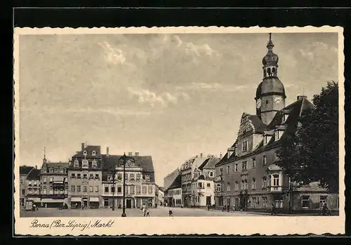 AK Borna /Bez. Leipzig, Markt mit Rathaus