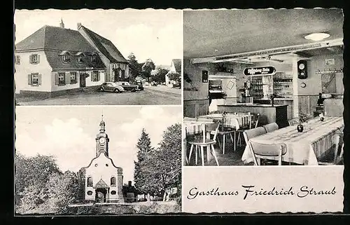 AK Behla üb. Donaueschingen, Gasthaus Friedrich Straub, Innenansicht, Kirche