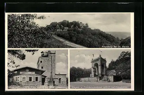 AK Kropsburg bei St. Martin, Panorama, Observatorium auf der Kalmit bei Maikammer, Sieges- u. Friedensdenkmal 1870-71