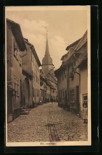 AK Weimar, Strassenpartie Friedensgasse mit Jakobskirche