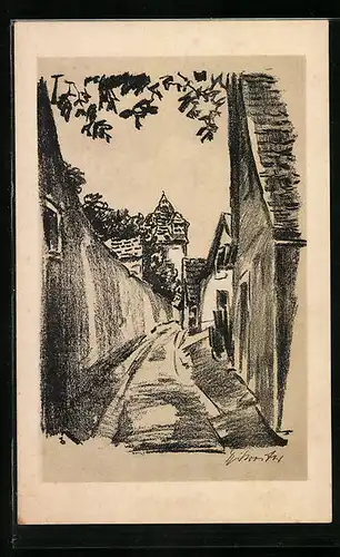 Künstler-AK Sulzfeld, An der Stadtmauer