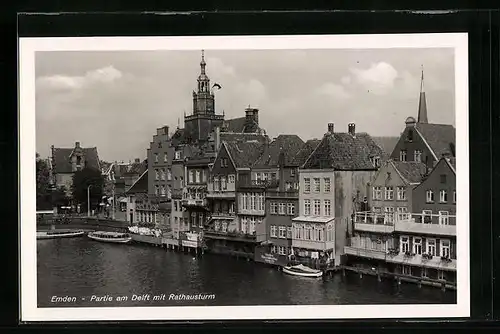 AK Emden, Partie am Delft mit Rathausturm