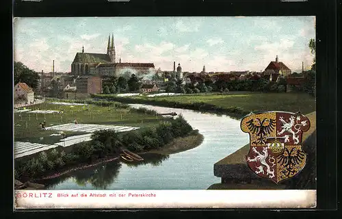 AK Görlitz, Blick auf die Altstadt mit der Peterskirche