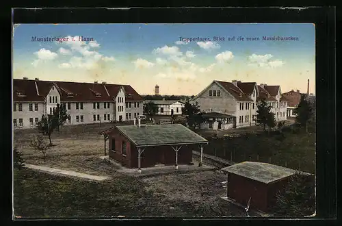 AK Munsterlager, Truppenlager, Blick auf die neuen Massivbaracken