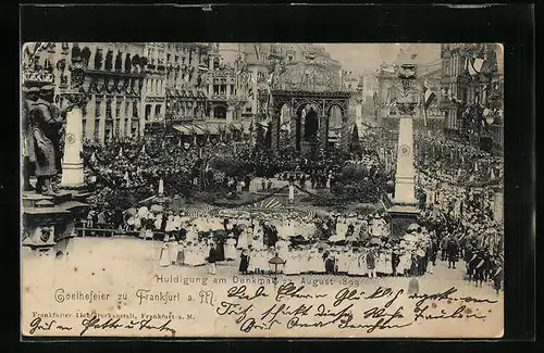 AK Frankfurt a. M., Goethefeier 1899, Huldigung am Denkmal