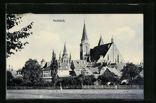 AK Ansbach, Teilansicht mit Kirche