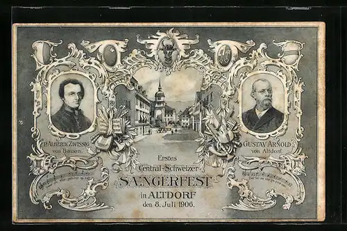 AK Altdorf, Erstes Central-Schwizer Sängerfest 1906, P. Alberik Zwissig von Baueen, Ortspartie