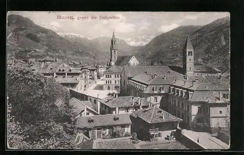 AK Bozen, Panoramablick gegen die Dolomiten