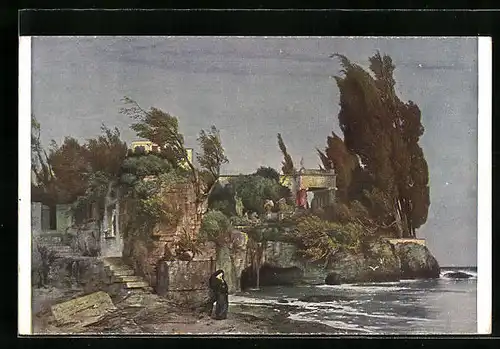 Künstler-AK Arnold Böcklin: Haus am Meer bei Sturm