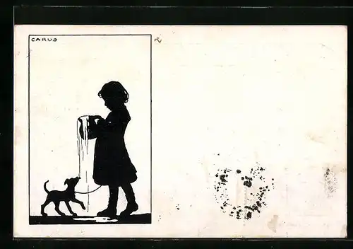 Künstler-AK Carus: Mädchen füttert einen kleinen Hund