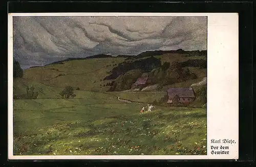 Künstler-AK Carl Biese: Landschaft vor dem Gewitter